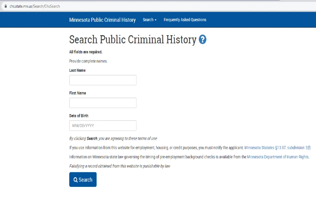 Minnesota's public criminal history repository where someone can be looked up by first or last name so residents can obtain someone's full name. 