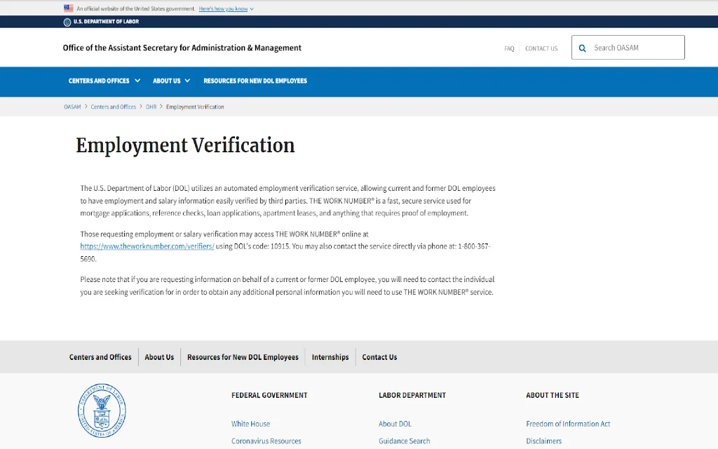 The US Department of Labor showing they endorse a third-party service for verify employment for apartment leases and rental applications.