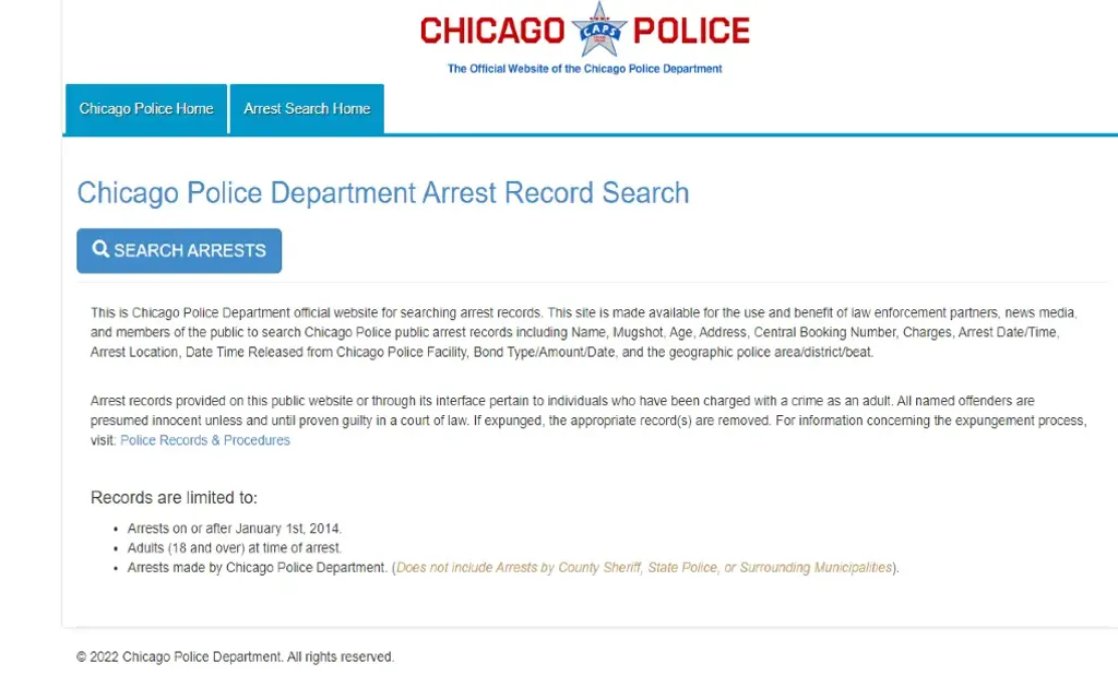 The Chicago Police website where citizens can search for recent arrests of those who were taken in and now incarcertated within their jurisdiction. 
