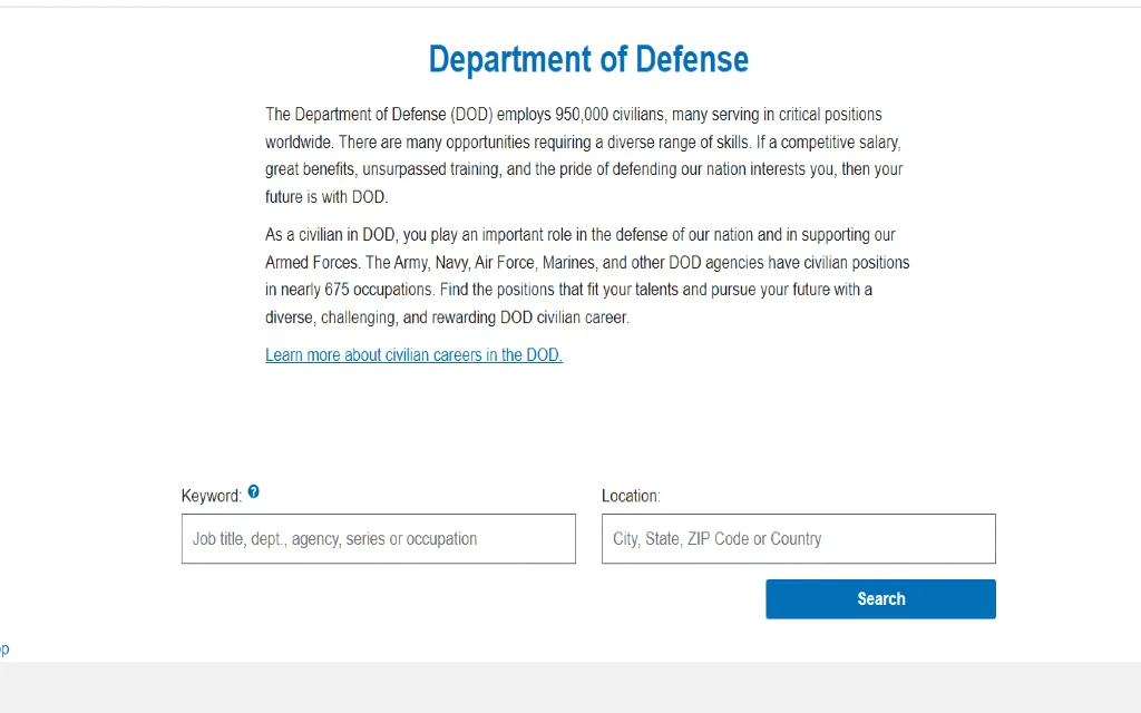 The DOD or Department of Defense's job search tool which a warrant may prohibit you from employment. 