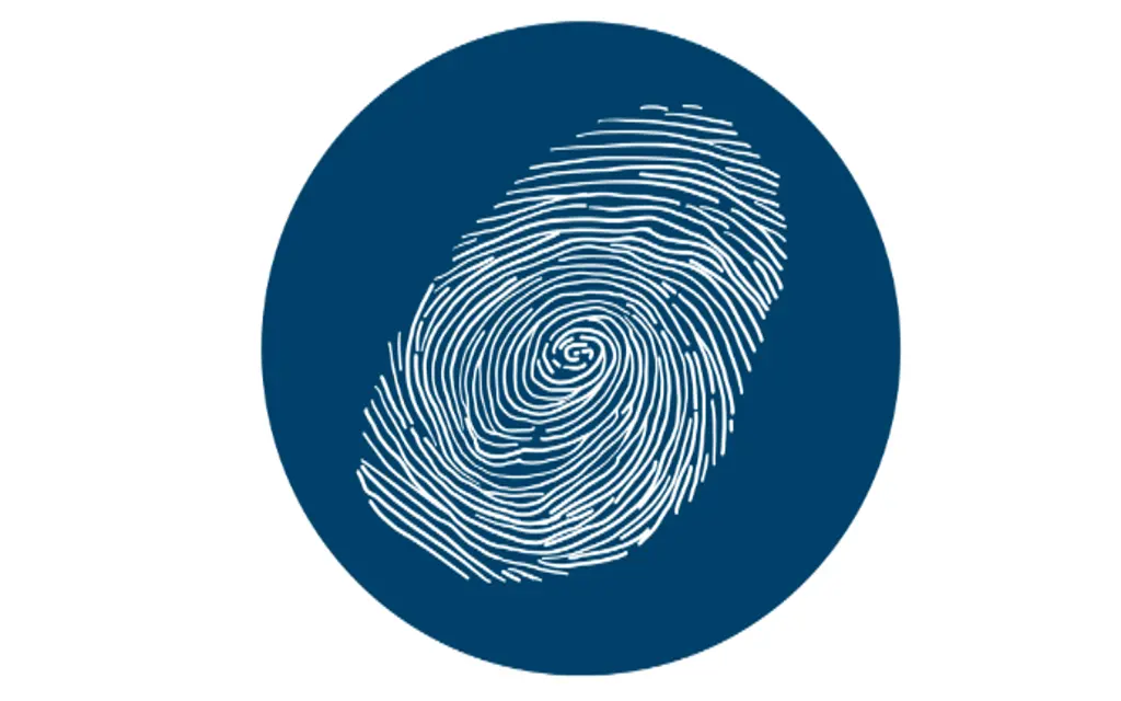 A fingerprint outlined in white with a blue background to symbolize that is common on level 2 background checks as well as levels 3 and 4 screenings. 