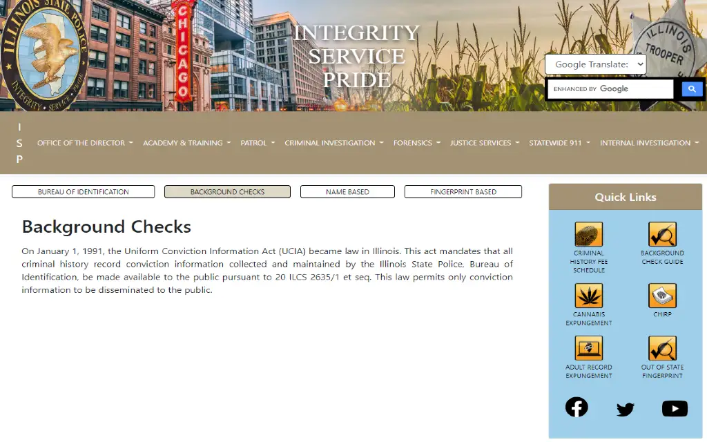 A screenshot of the Illinois Bureau of Identification showing criminal records maintained by the State Police are public record due to the Uniform Convictions Information Act , which means some pending charges may show up on the a background check in Illinois. 