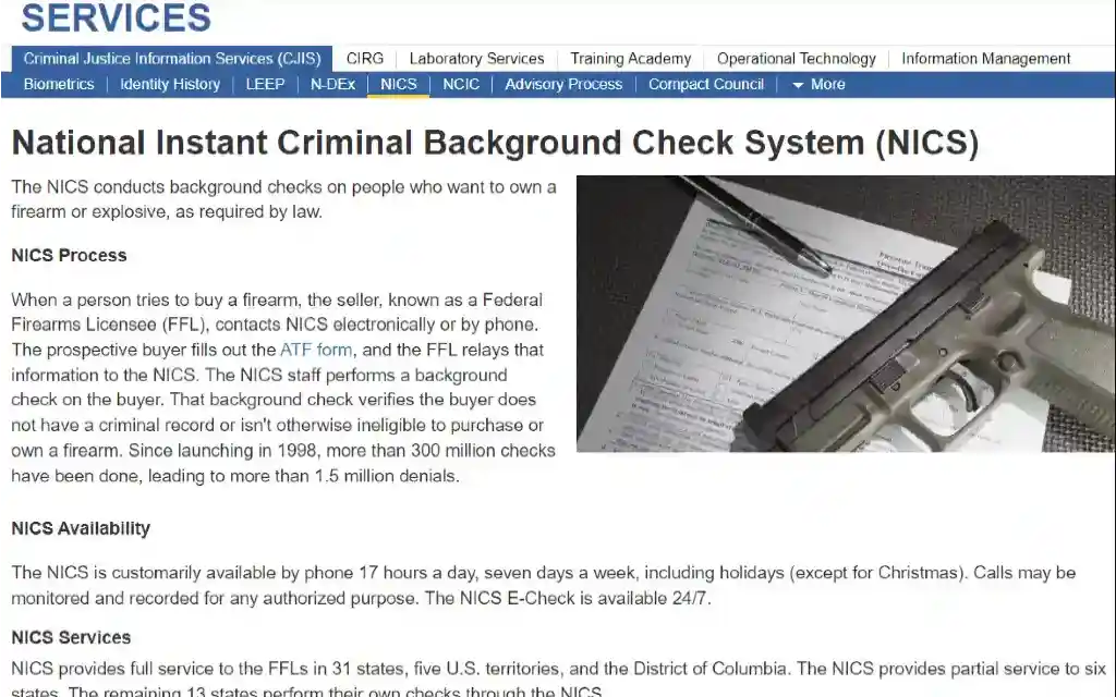 The NCIS or National Instant Criminal Background check System where states run firearm background checks for in-state and out-of-state residents. 