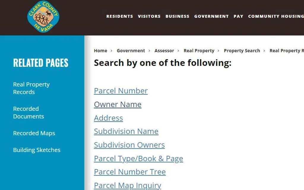 The Clark county website where curious citizens can perform a reverse address look up to find properties, as well as search for residents of home via first and last name. 