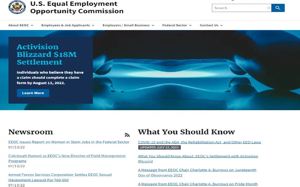 The EEOC or Equal Employment Opportunity Commission website which prohibits employment discrimination from pending charges no matter which state the charge originated in. 