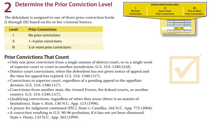 A screenshot showing how the amount of prior convictions and the type can impact sentencing in court. 
