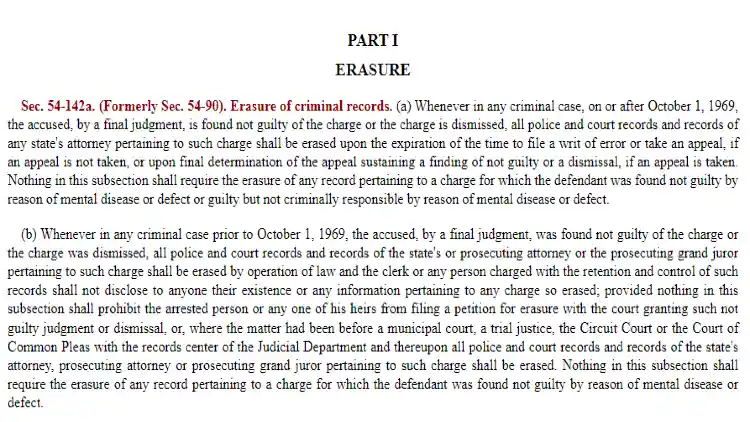 Part 1 Erasure showing that non-guilty verdicts must be erased upon expiration after the amount of time it takes to file a writ of error or take an appeal. 