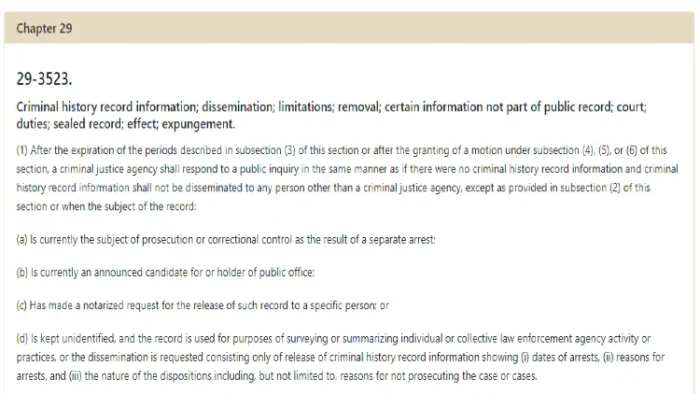 A screenshot showing that once a record is expunged, criminal justice agencies must respond as if there was no criminal record. 