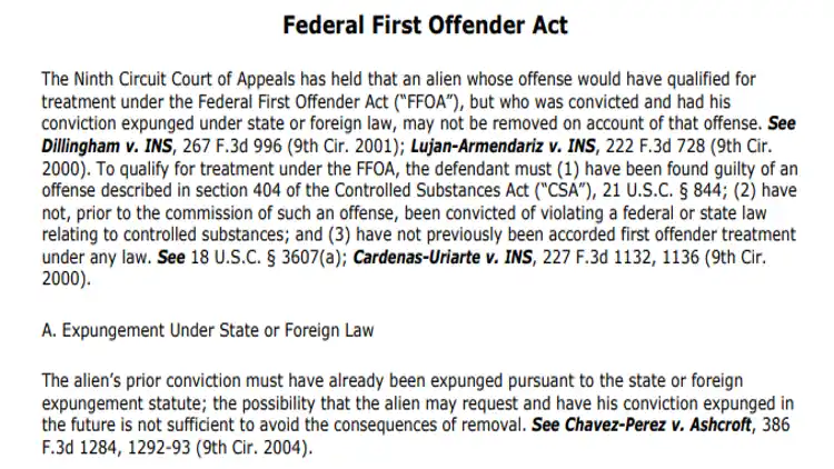 A screenshot of the Federal First Offender Act where some records can be expunged if the person was found guilty of offenses in section 404, have no prior convictions of that offense, and have not received treatment under the FFOA. 