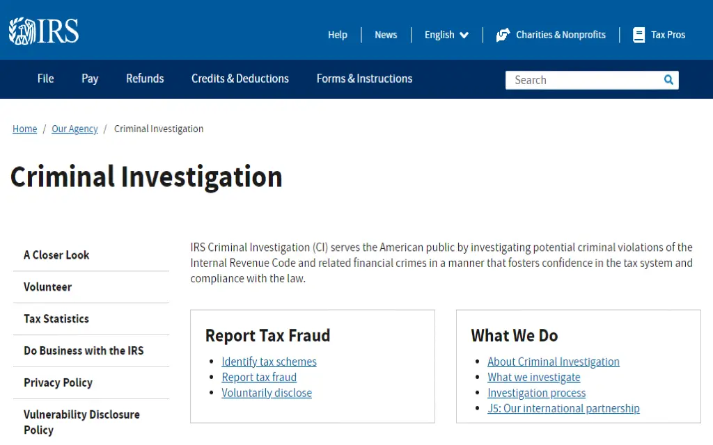 The IRS criminal investigation department that helps identify various types of tax fraud and other schemes that could go on someone's criminal record. 