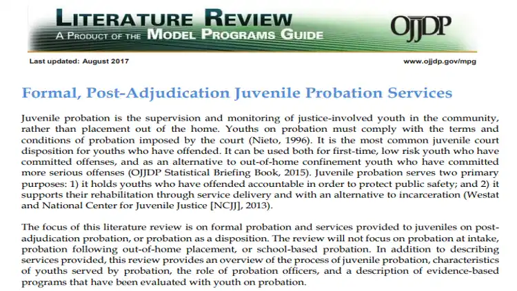 A screenshot showing what juvenile probation is ad that is served the purpose for youths to be held accountable and so they can have rehabilitation services granted to them. 