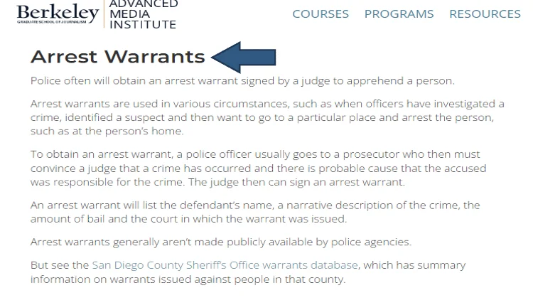 A screenshot revealing that arrest warrants are used to bring offenders to jail on grounds of committing a crime. 