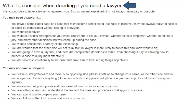 A list of things to consider when hiring a lawyer such as the complexity of the case, if you're too involved emotionally, have a desire to discuss strategies and other instances where you may not need a lawyer such as when you understand all your options are the case is simple. 