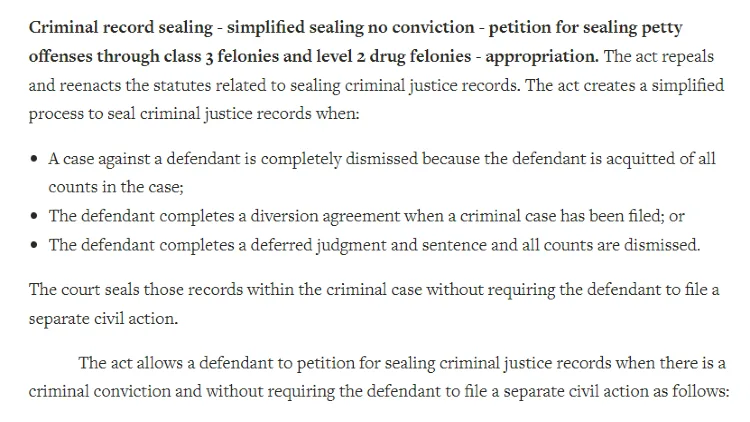 A Colorado statute shows that criminal records can be sealed due to non-convictions if the case was dismissed entirely. 