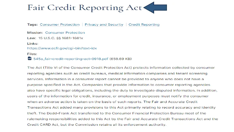 A screenshot showing that the FCRA or fair credit reporting act combats discrimination and companies who provide background checks must remain compliant. 