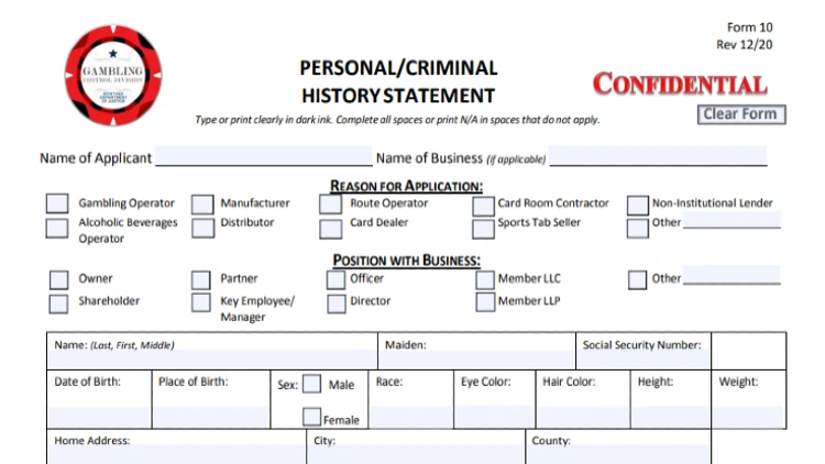 A personal criminal history request form and application to obtain a personal background check in the state of Montana. 