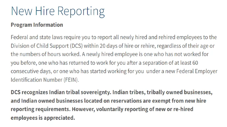 Washington's new hire reporting program that requires the employer to report employees to the Division of Child Support program. 