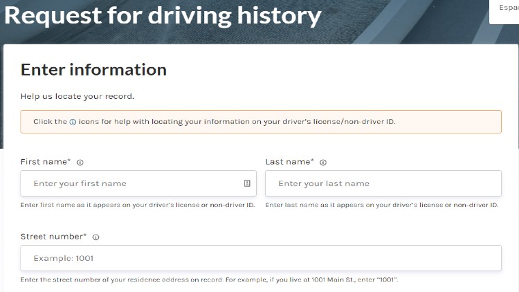 The CT DMV online feature that allows individuals to obtain driving history and the only information needed is first name, last name, and their residential street number. 