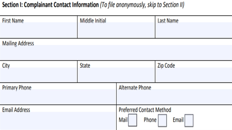 A screenshot of a form that does not ask about an applicants criminal history and only has name, address, phone, and email address fields,