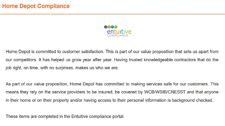 A screenshot showing that Home Depot is committed to remaining compliant to local and federal laws when hiring. 