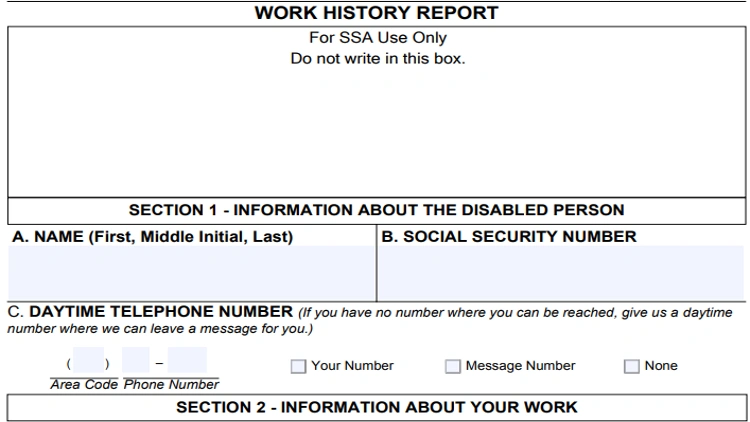 A screenshot of the work history report given by the social security administration. 