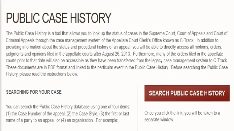 An overview of the TN public case history that can be searched to find court records within the state. 