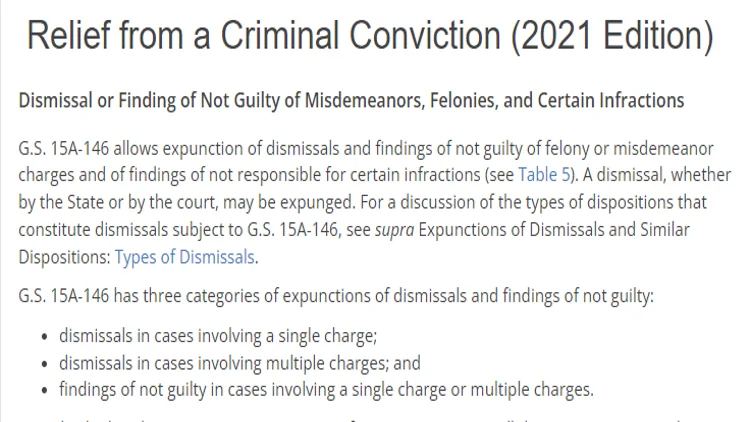 A screenshot showing that some states allow relief from certain criminal charges that are dismissed such as misdemeanors, felonies, and some infractions. 