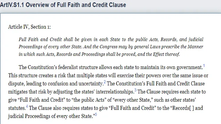 The full faith and credit clause showing that public records such as restraining orders in one state can become public records in another state too. 