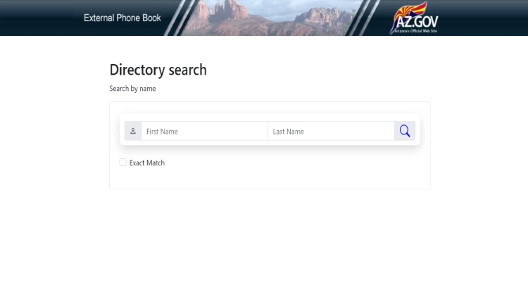 Arizona Directory Search website, featuring a search bar prominently in the center of the page with options to search by name, the website's logo appears in the top right corner.