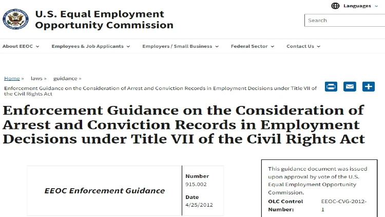 A screenshot of the US Equal Employment Opportunity Commission website showing the Title VII of the Civil Rights Act page.