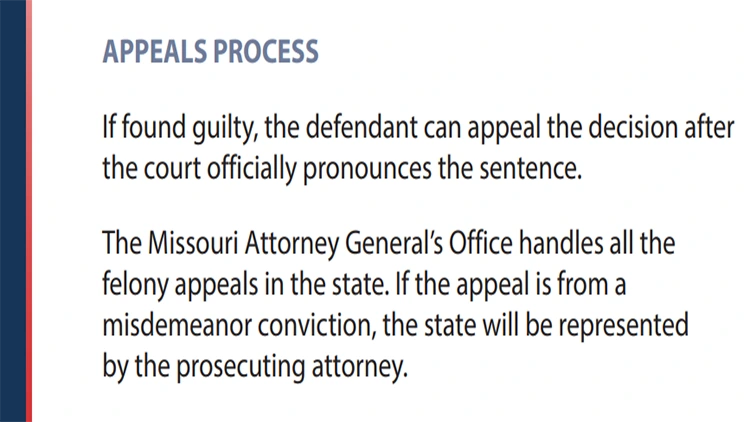 A screenshot from the Missouri attorney general court process showing the appeals process section.