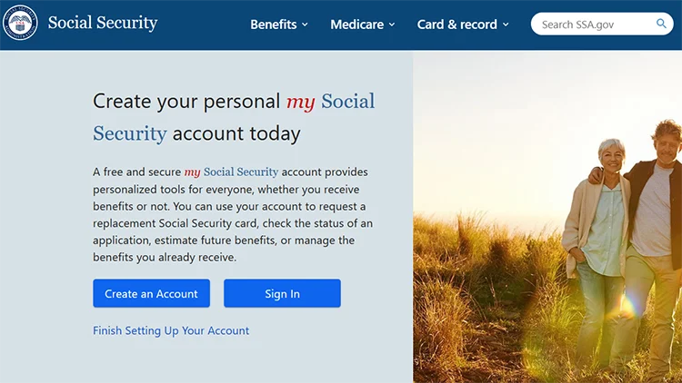 A screenshot from the Social Security Admission website showing the my account page.