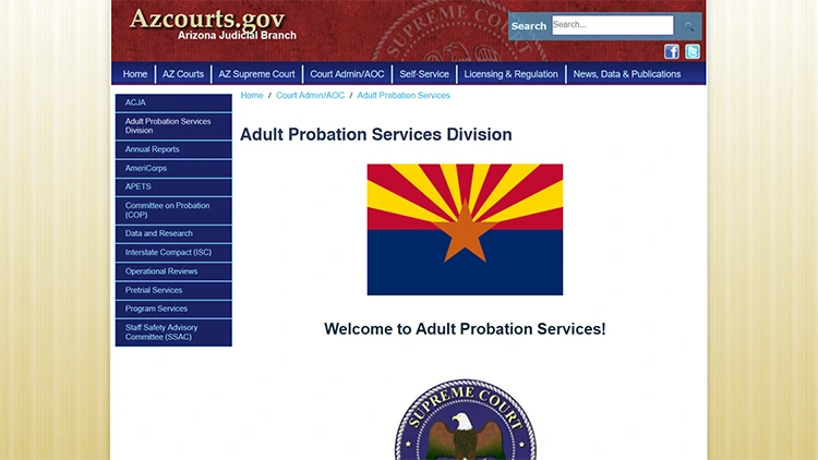 A screenshot from the Arizona courts gov website showing the adult probation services division page.