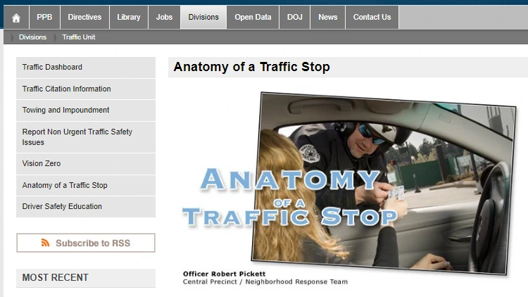 A screenshot of an article titled "Anatomy of a Traffic Stop" showing guidelines on what to do when encountering a traffic stop. 